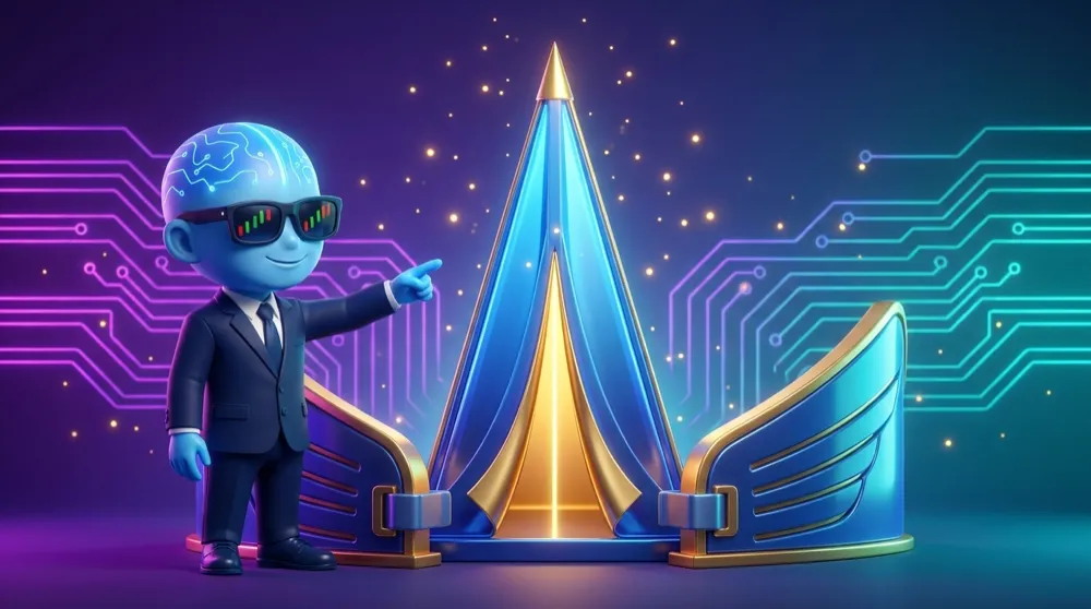 The blue AI Mentor pointing at a tall narrow tent-shaped payoff peaking at the center strike, its base clamped flat by protective wing barriers on both sides