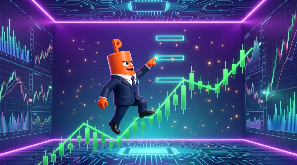 a chart climbing past the old high toward two target rungs