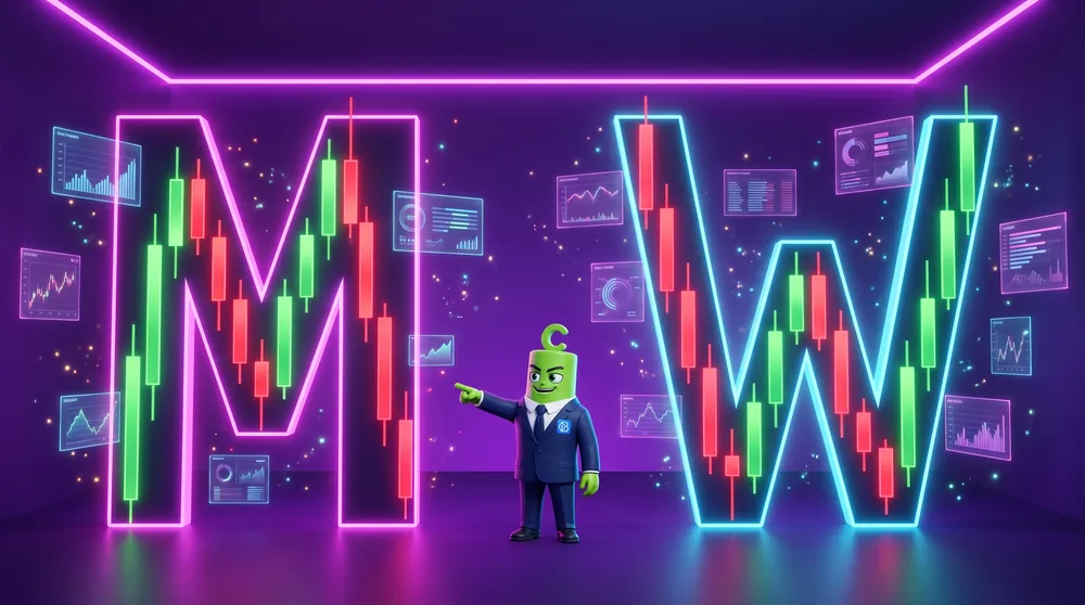 giant M and W silhouettes drawn out of candlesticks