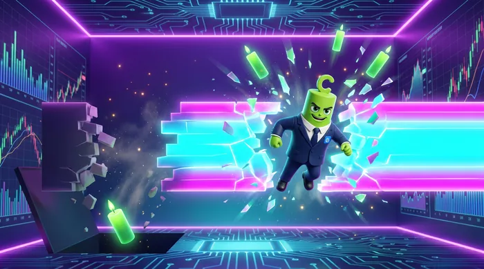 The green Call mascot bursting through a cracking wall of light while a second false wall crumbles into a trapdoor beside him