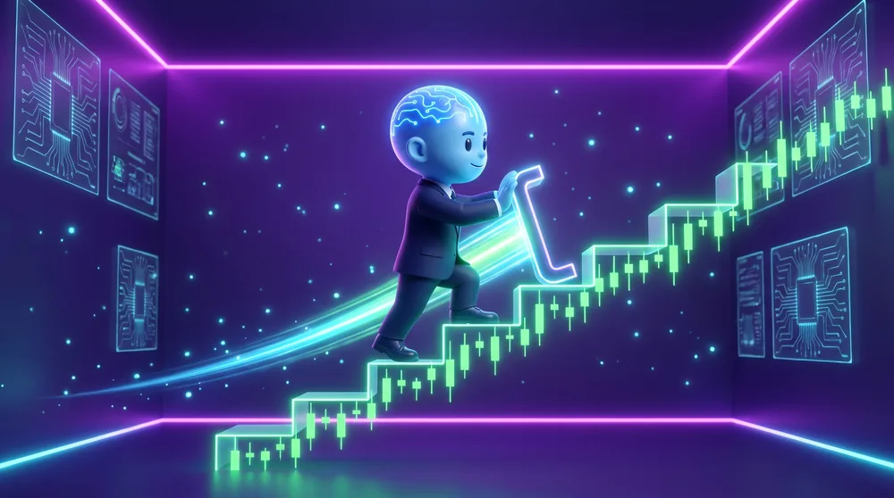 a bracket marker climbing a staircase of green candles