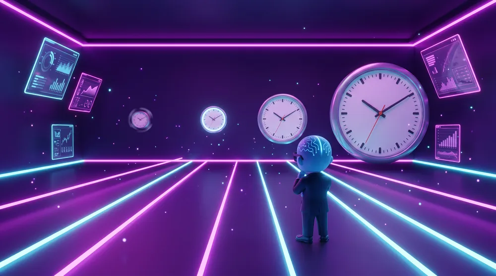 four lanes, each running under a clock of a different size
